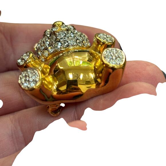 Vintage Teddy Bear Brooch Pin goldtone clear white & red rhinestone details - Picture 5 of 8